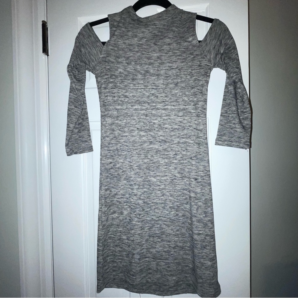 Ribbed Grey Mini Dress with Cut out Shoulders